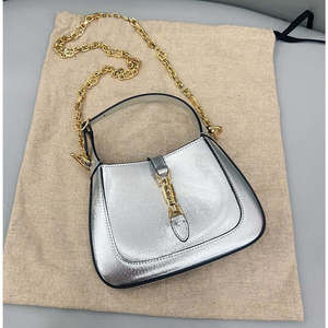 Gucci Jackie 1961 Mini Silver Lamé Leather Bag with Chain Strap